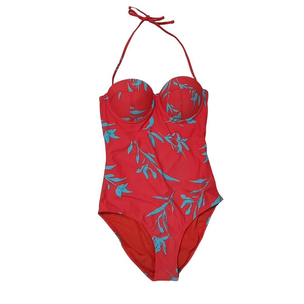 Gap Body One Piece Halter Swimsuit Bathing Suit S Red Tropical Convertible Beach